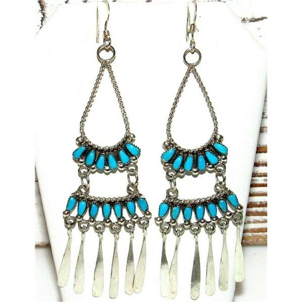 Zuni Turquoise Dangle Earrings Sterling Silver Milburn