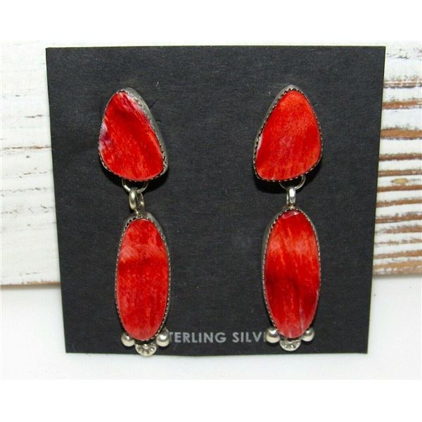 Navajo Spiny Oyster Sterling Silver Dangle Statement