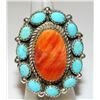 Image 1 : Navajo Royston Turquoise Orange Spiny Cluster Ring Sz 6