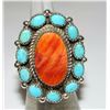 Image 2 : Navajo Royston Turquoise Orange Spiny Cluster Ring Sz 6