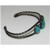 Image 2 : Old Pawn Navajo Turquoise Row Cuff Bracelet Sterling