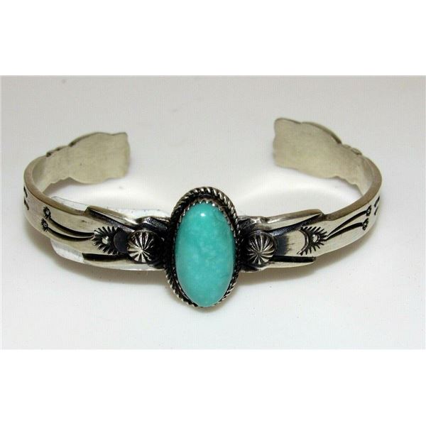 Navajo Royston Turquoise Cast Sterling Hand Etched