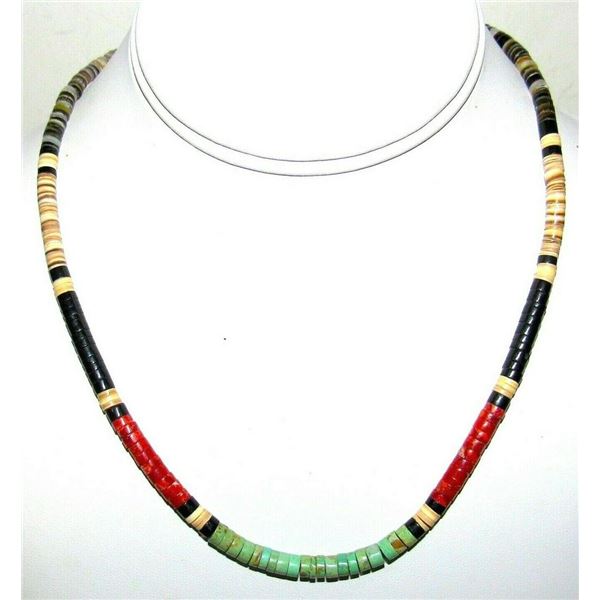 Santo Domingo Heishi Necklace Turquoise Coral Jet