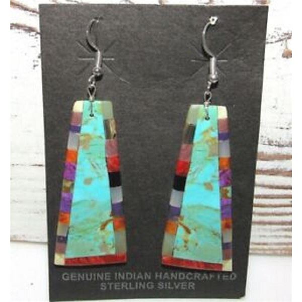 Santo Domingo Turquoise Slab Earrings Sterling Silver V