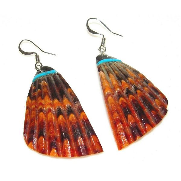 Santo Domingo Spiny Oyster Shell Slab Earrings Silver