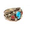 Image 2 : VTG Navajo Ring Size 10 Sterling Silver Turquoise Coral