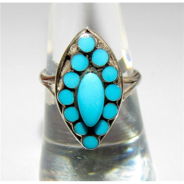Zuni Dishta Inlay Ring Size 8 Sterling Silver Silver