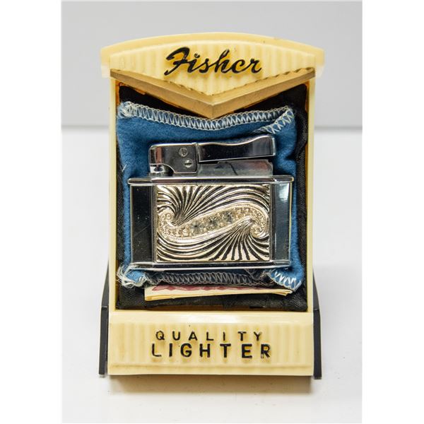 ORNATE FISHER LIGHTER WITH CASE 1950S