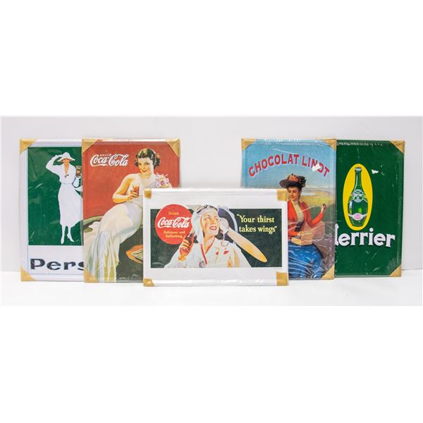 LOT OF 5 VINTAGE TIN ADVERTISING SIGNS REPLICA