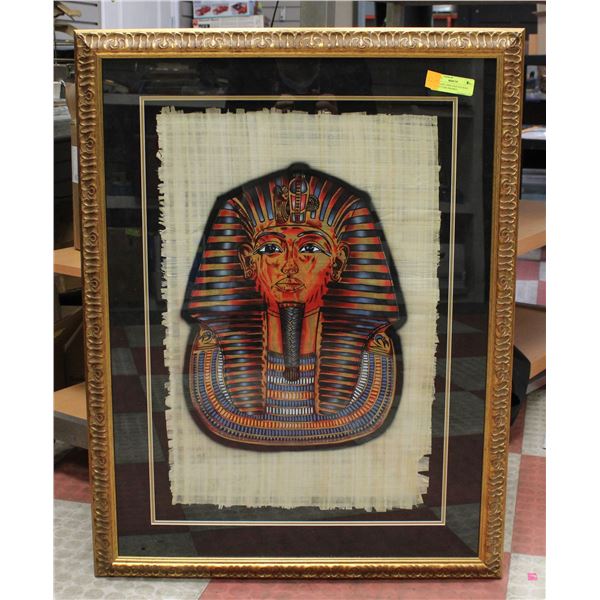EGYPTIAN LINEN PAINTED KING TUT PICTURE FRAMED