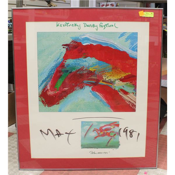1981 PETER MAX KENTUCKY DERBY FRAMED PICTURE