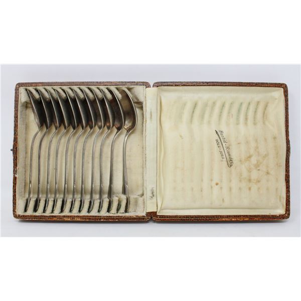 1800S FRENCH SILVER PLATE SPOON SET IN CASE