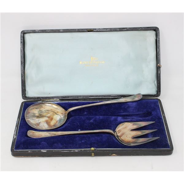ANTIQUE STAMPED SILVER SERVING SET WITH CASE