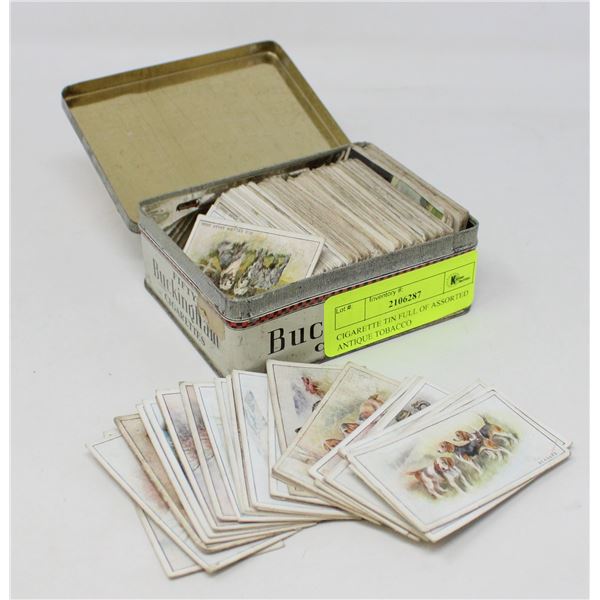 CIGARETTE TIN FULL OF ASSORTED ANTIQUE TOBACCO