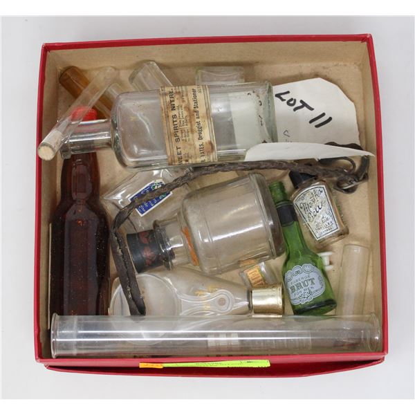 BOX OF ASSORTED VINTAGE MEDICINE BOTTLES