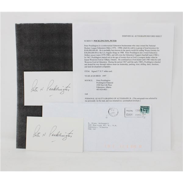 PETER POCKLINGTON AUTOGRAPHED CARD WITH PAPERS