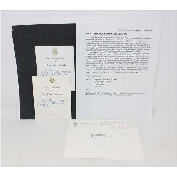 PRIME MINISTER PAUL MARTIN AUTOGRAPHED LETTER
