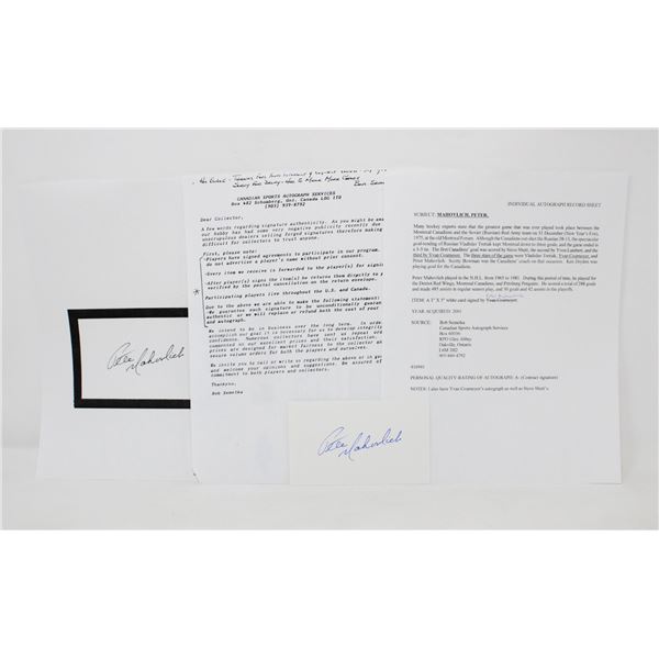 PETER MAHOVOLICH AUTOGRAPHED CARD W PAPERS