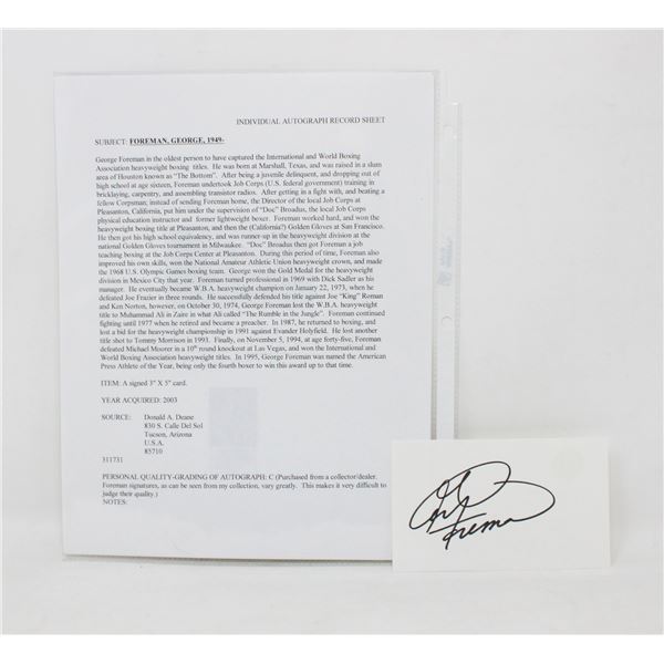 GEORGE FOREMAN BOXER AUTOGRAPHED CARD