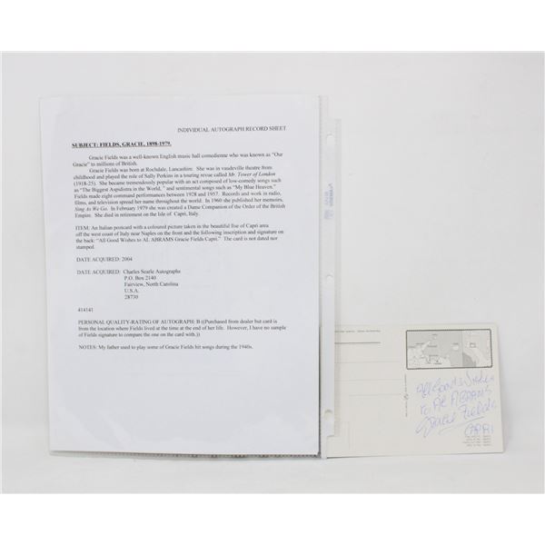 GRACIE FIELDS ACTOR AUTOGRAPHED POST CARD