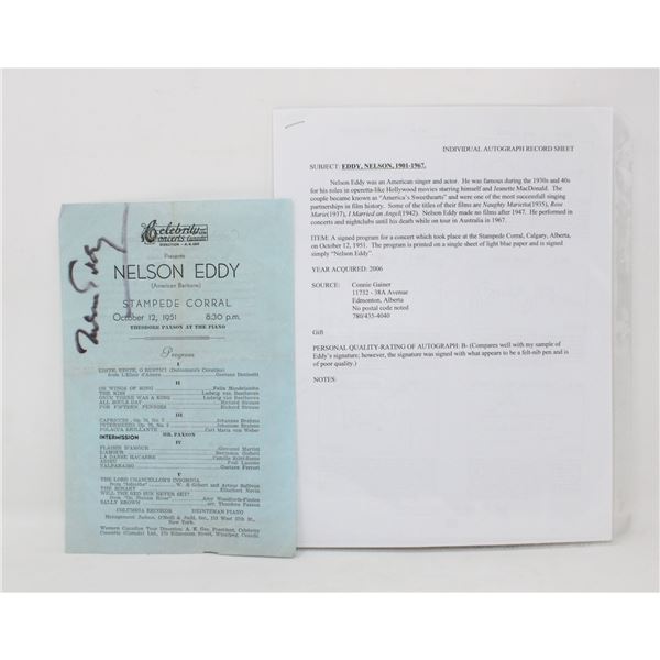 1951 NELSON EDDY SINGER AUTOGRAPHED PLAY BILL