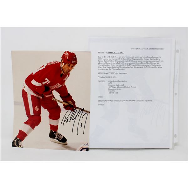 PAUL COFFEY AUTOGRAPHED 8X10 PHOTO