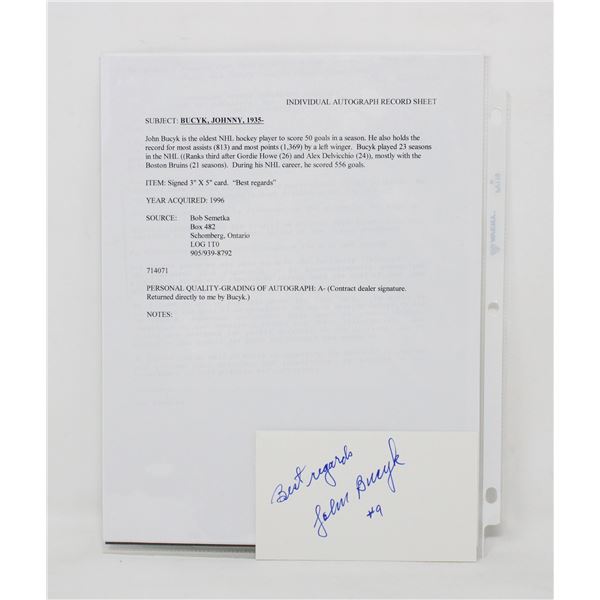 JOHNNY BUCYK HOCKEY HOF AUTOGRAPHED CARD