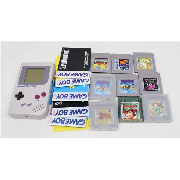 ORIGINAL NINTENDO GAMEBOY W 9 GAMES & INSTRUCTIONS