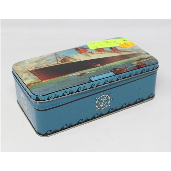 VINTAGE TEA TIN OF SHIP QUEEN MARY