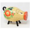 Image 1 : FOLK ART HAND PAINTED WOOD PIGGY BANK