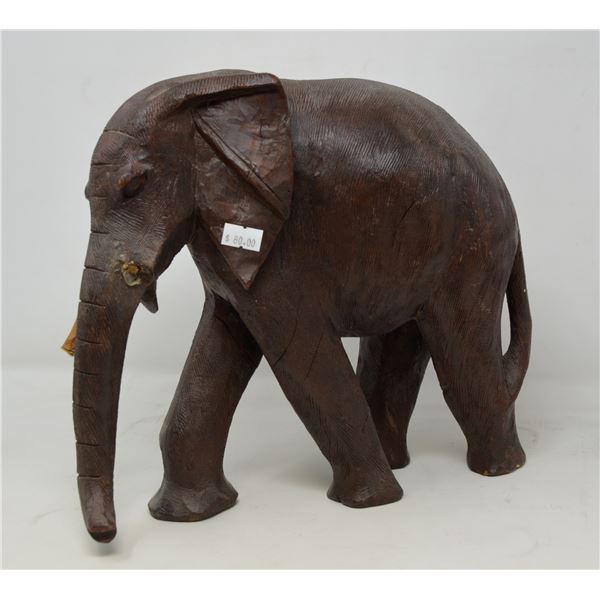 LARGE WOODEN CARVED ELEPHANT STATUE