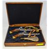 Image 1 : CASED FLINTLOCK PISTOL SET REPLICA WITH HORNS