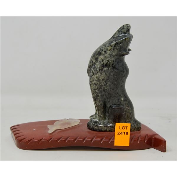 INDIGENOUS SOAP STONE HOWLING WOLF SIGNED