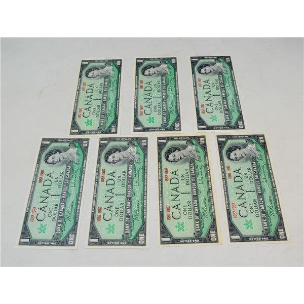 LOT OF 7 UNCIRCULATED 1967 CANADIAN 1 DOLLAR