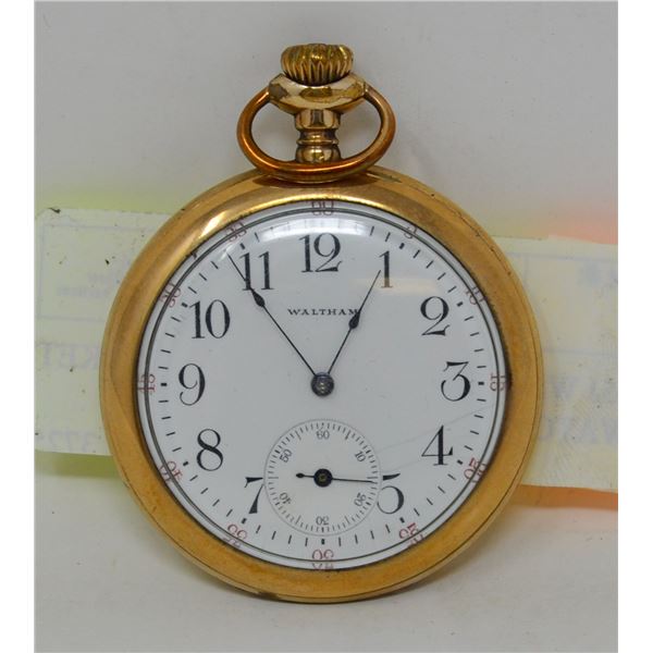 15J WALTHAM ARABIC DIAL POCKET WATCH GOLD FILL
