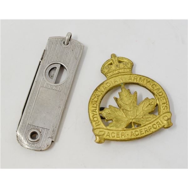 ANTIQUE CADET BADGE AND TOBACCO CUTTER