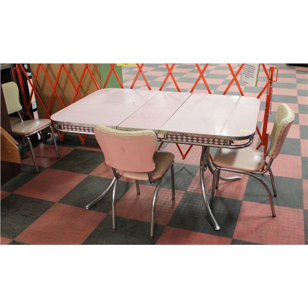 1950S FORMICA PINK KITCHEN TABLE W 3 CHAIRS