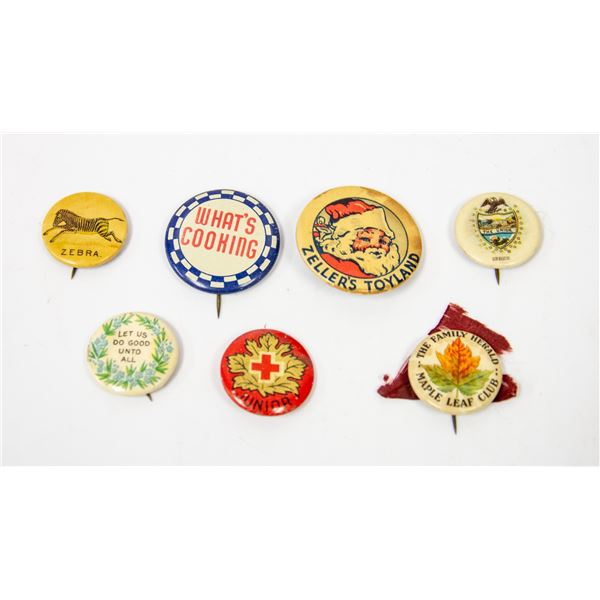 LOT OF 7 ANTIQUE PIN BACK BUTTONS