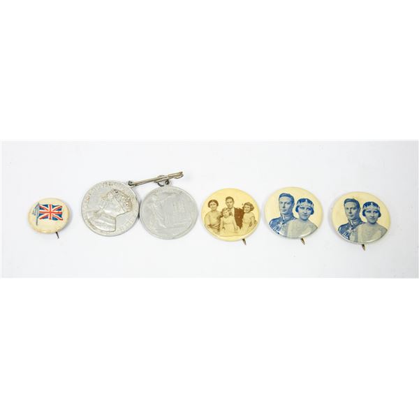 LOT OF 5 ROYAL KING GEORGE PIN BACK BUTTONS
