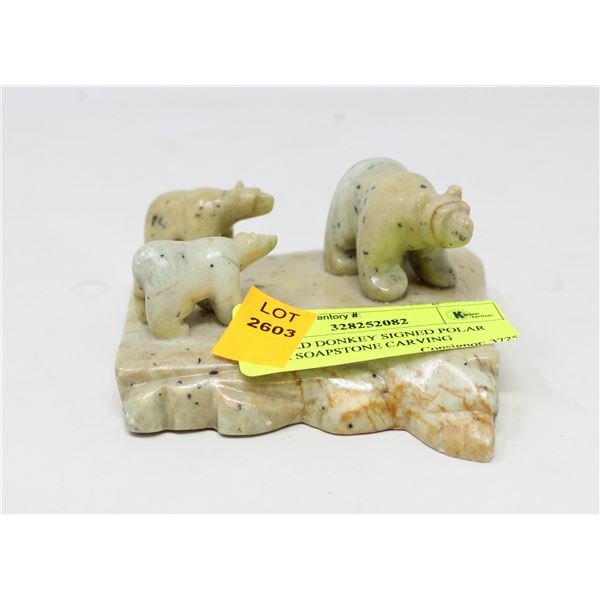 ARNOLD DONKEY SIGNED POLAR BEAR SOAPSTONE CARVING