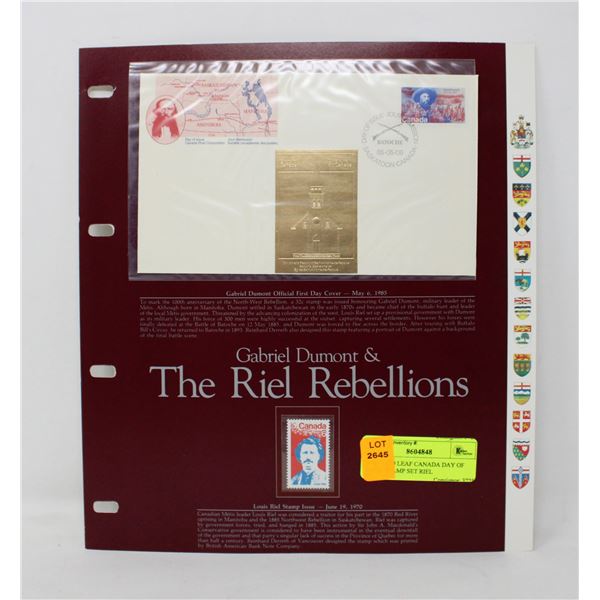 24K GOLD LEAF CANADA DAY OF ISSUE STAMP SET RIEL
