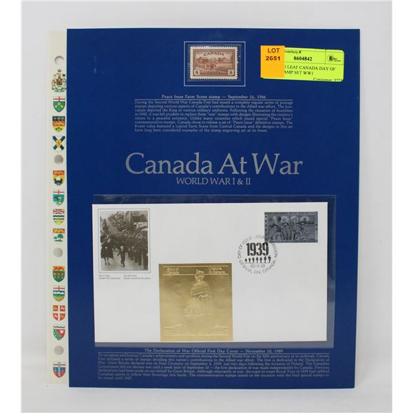 24K GOLD LEAF CANADA DAY OF ISSUE STAMP SET WW1