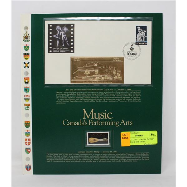 24K GOLD LEAF CANADA DAY OF ISSUE STAMP SET MUSIC