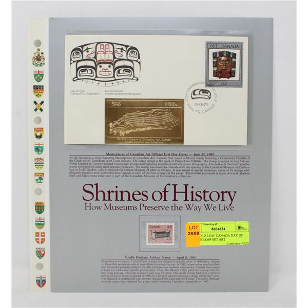 24K GOLD LEAF CANADA DAY OF ISSUE STAMP SET ART
