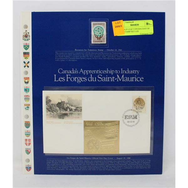 24K GOLD LEAF CANADA DAY OF ISSUE STAMP SET LES