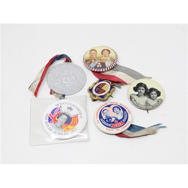 ASSORTED ANTIQUE ROYAL FAMILY PINS BUTTONS MORE