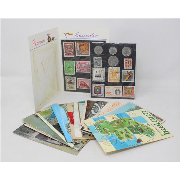 COLLECTION OF OLD POST CARDS W STAMPS COINS MORE