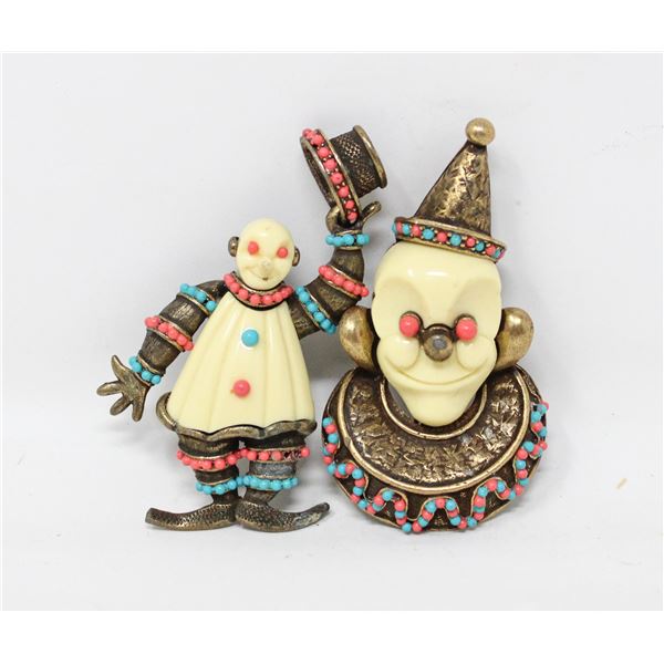 PAIR OF VINTAGE CLOWN PINS MADAME RAC ESTATE