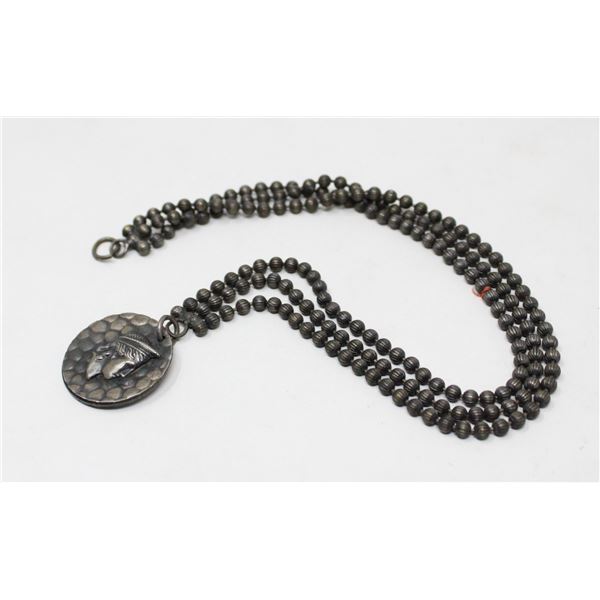 VINTAGE BEADED NECKLACE WITH COIN STYLE PENDANT