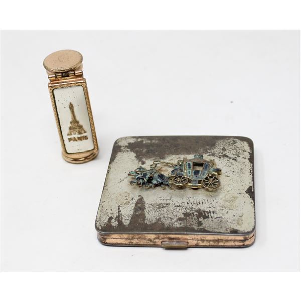 VINTAGE COMPACT AND LIPSTICK HOLDER